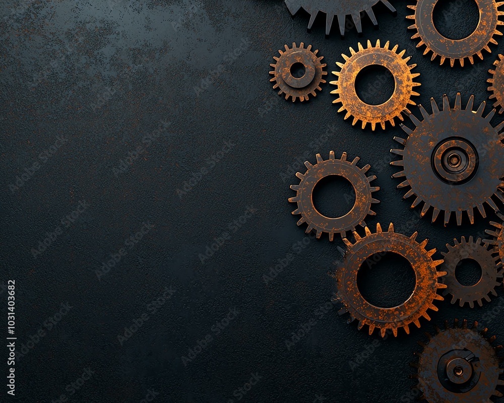 Rusty gears on a dark background symbolize industry and mechanics in a vintage style, offering a striking visual contrast. Rusty gears on a dark background symbolize industry and mechanics in a vintage style, offering a striking visual contrast.