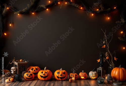 blank wall house interior background copy space. decorated with halloween decoration