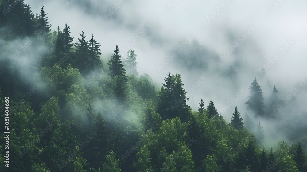 Morning Mist in Dense Forest Morning Mist in Dense Forest