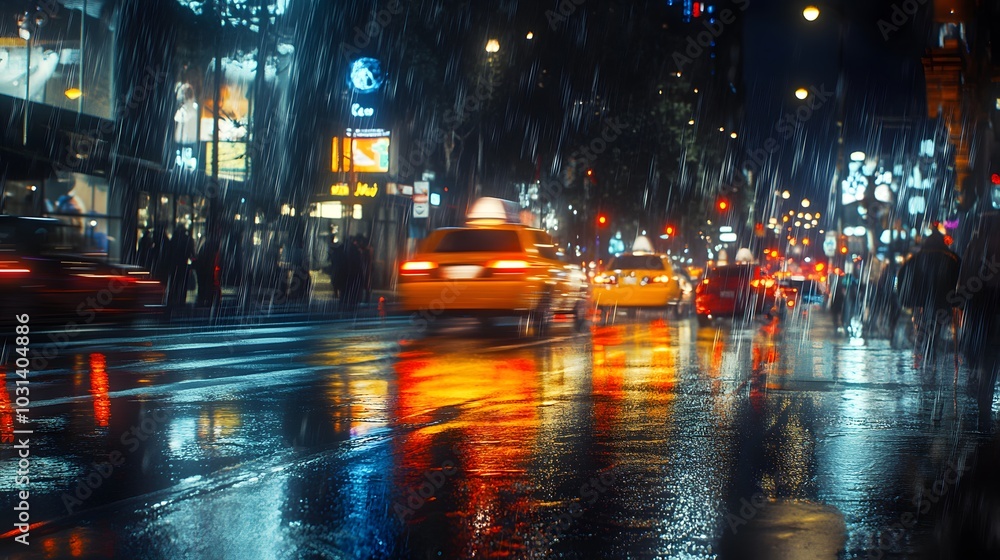 Obraz premium Rainy Day in a Busy City