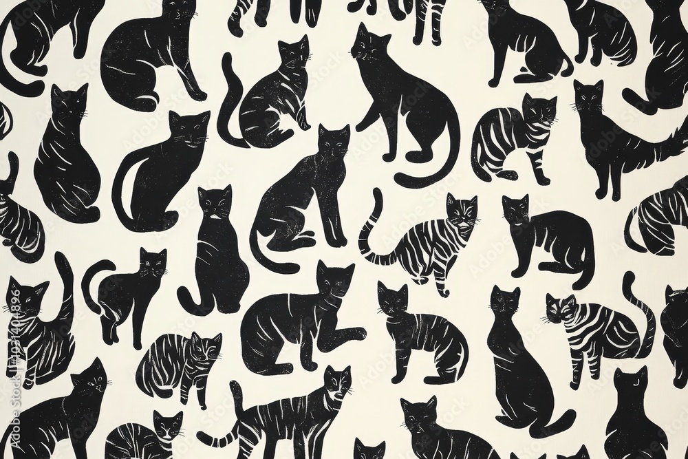 This pattern features playful silhouettes of cats in various poses, creating a fun and stylish design perfect for a variety of applications. This pattern features playful silhouettes of cats in various poses, creating a fun and stylish design perfect for a variety of applications.