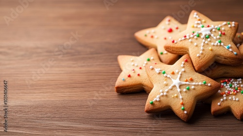 Festive star-shaped cookies decorated with colorful sprinkles