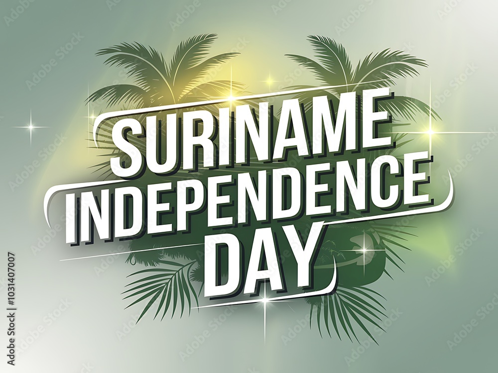 Obraz premium Suriname Independence Day Graphic with Palm Trees and Shining Stars