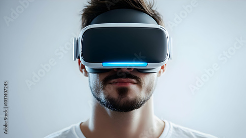 A person wearing a virtual reality headset, engaged in immersive experience.