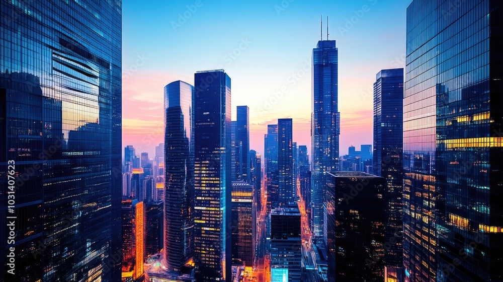 Cityscape Night Skyline with Modern Architecture and Colorful Lights Cityscape Night Skyline with Modern Architecture and Colorful Lights