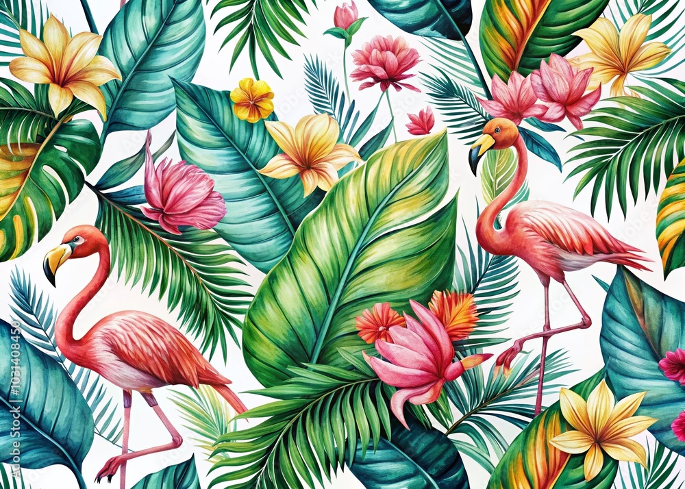 Flamingo Leaves and Flowers Seamless Pattern for Home Decor and Fashion Design Flamingo Leaves and Flowers Seamless Pattern for Home Decor and Fashion Design