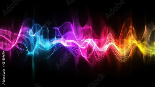 Abstract colorful wave background with vibrant hues of red, orange, yellow, green, blue, purple, and pink.