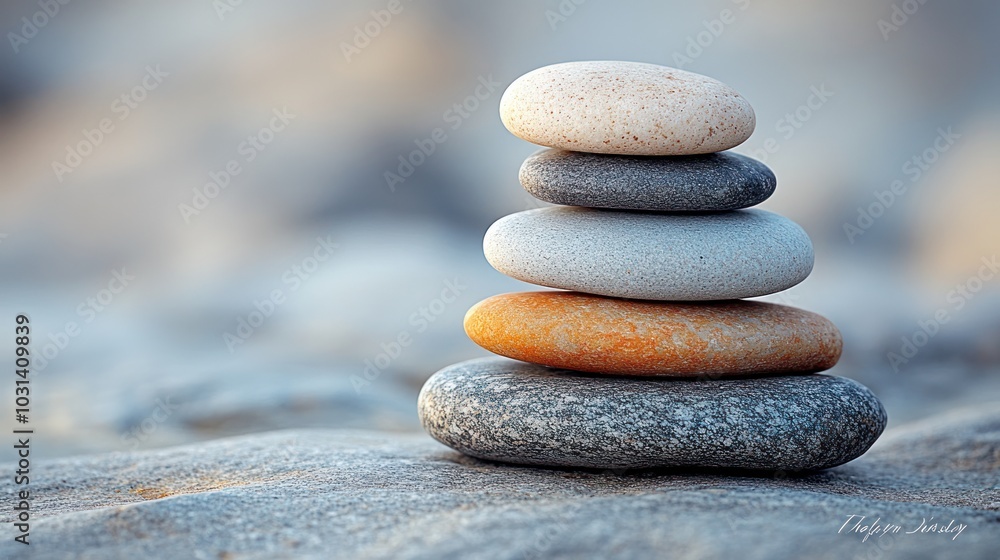 A balanced stack of smooth stones on a natural surface. A balanced stack of smooth stones on a natural surface.