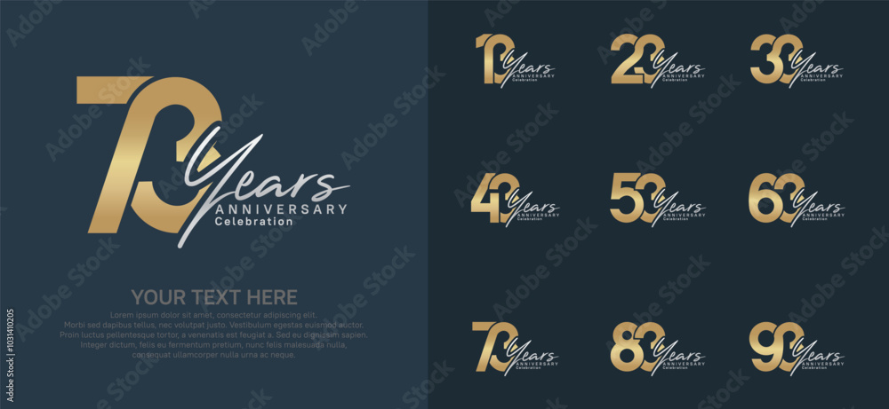 Anniversary logo set vector design, gold and silver color for celebration event Anniversary logo set vector design, gold and silver color for celebration event