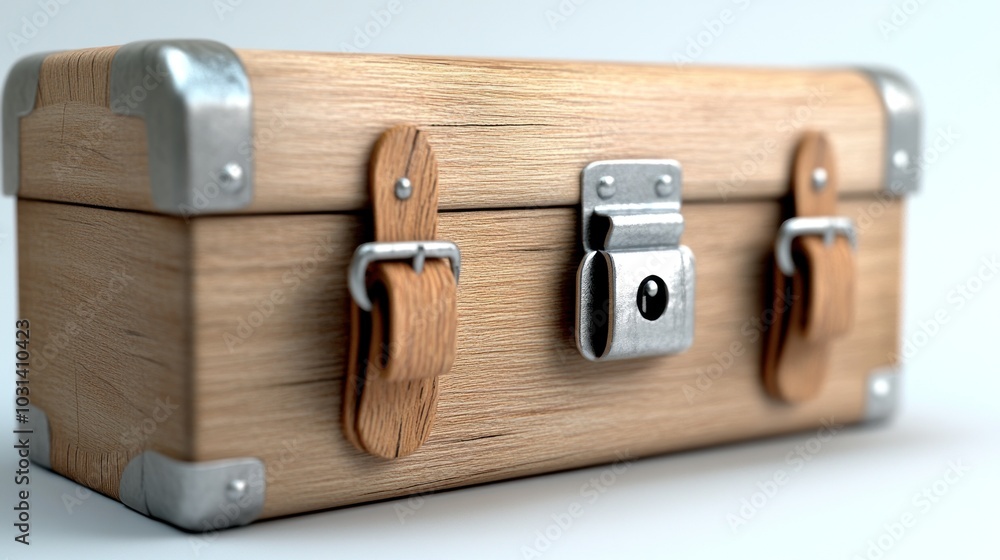 Fototapeta premium A wooden toolbox with metal accents and a secure lock.