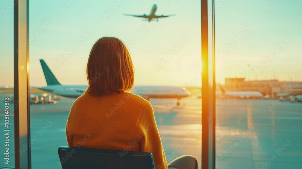 Fototapeta premium Traveler at Dawn: Calm Airport Moments