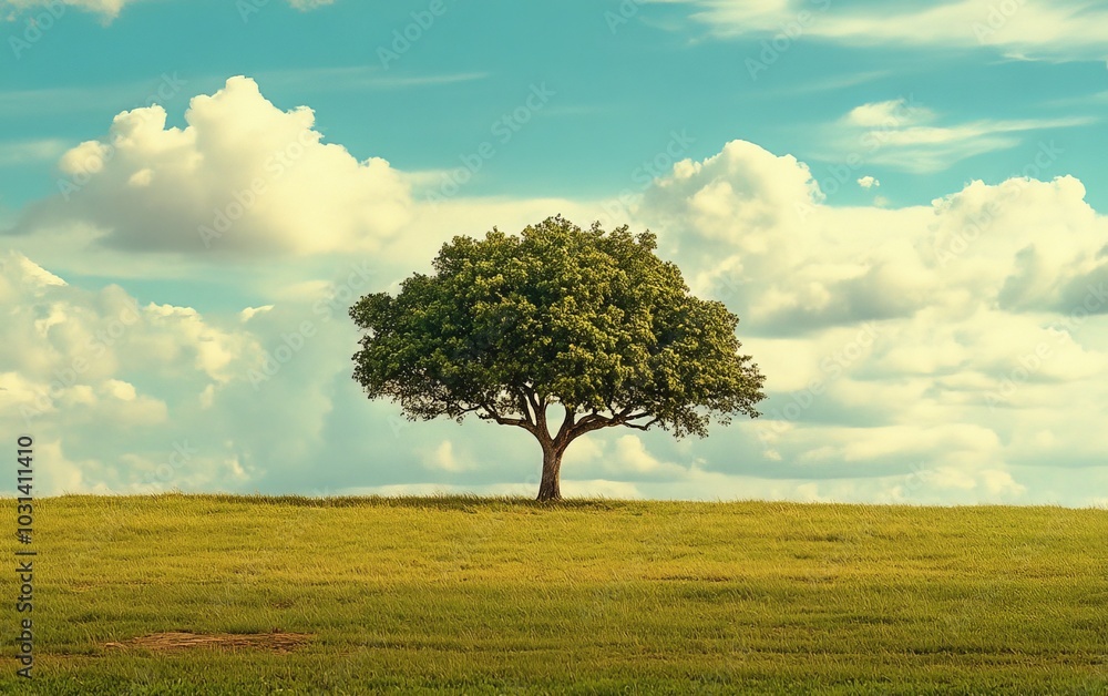 Obraz premium A rare tree species standing alone in a field, admired for its rarity and beauty