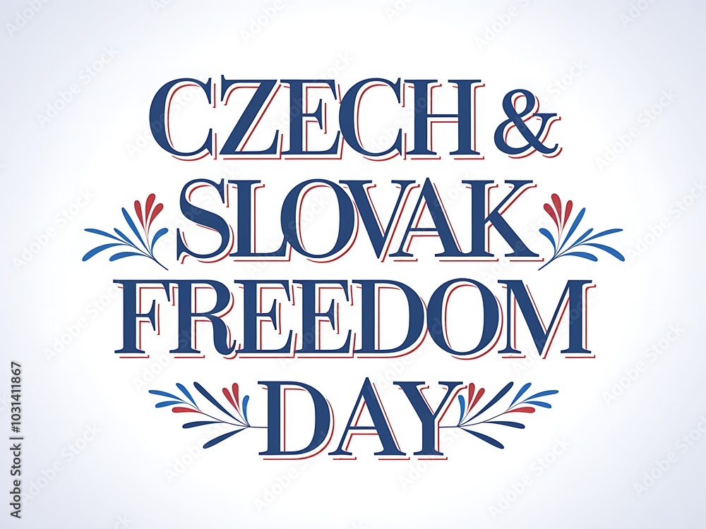 Fototapeta premium Czech & Slovak Freedom Day Text with Red and Blue Ornamental Sprigs