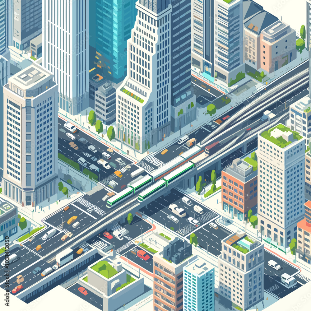 A cityscape with a busy street A cityscape with a busy street