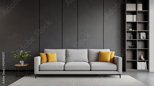 Modern gray sofa with yellow cushions