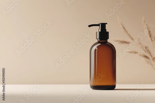 Wallpaper Mural Amber Glass Bottle Mockup with Dried Pampas Grass. Torontodigital.ca