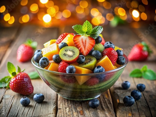 Fresh Fruit Salad Bowl with Mint - Colorful, Healthy Summer Delight photo