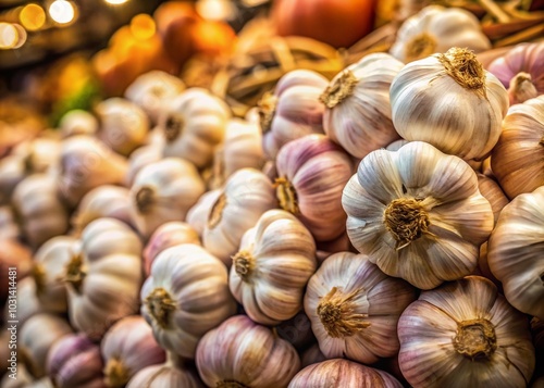 Fresh Garlic Closeup for Sale at Market Stall - Organic Produce Photography