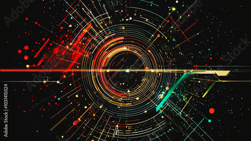 Abstract black background with Colorful circle lines. Digital future technology . Abstract business connection of lines from nodes innovation of communication in the network