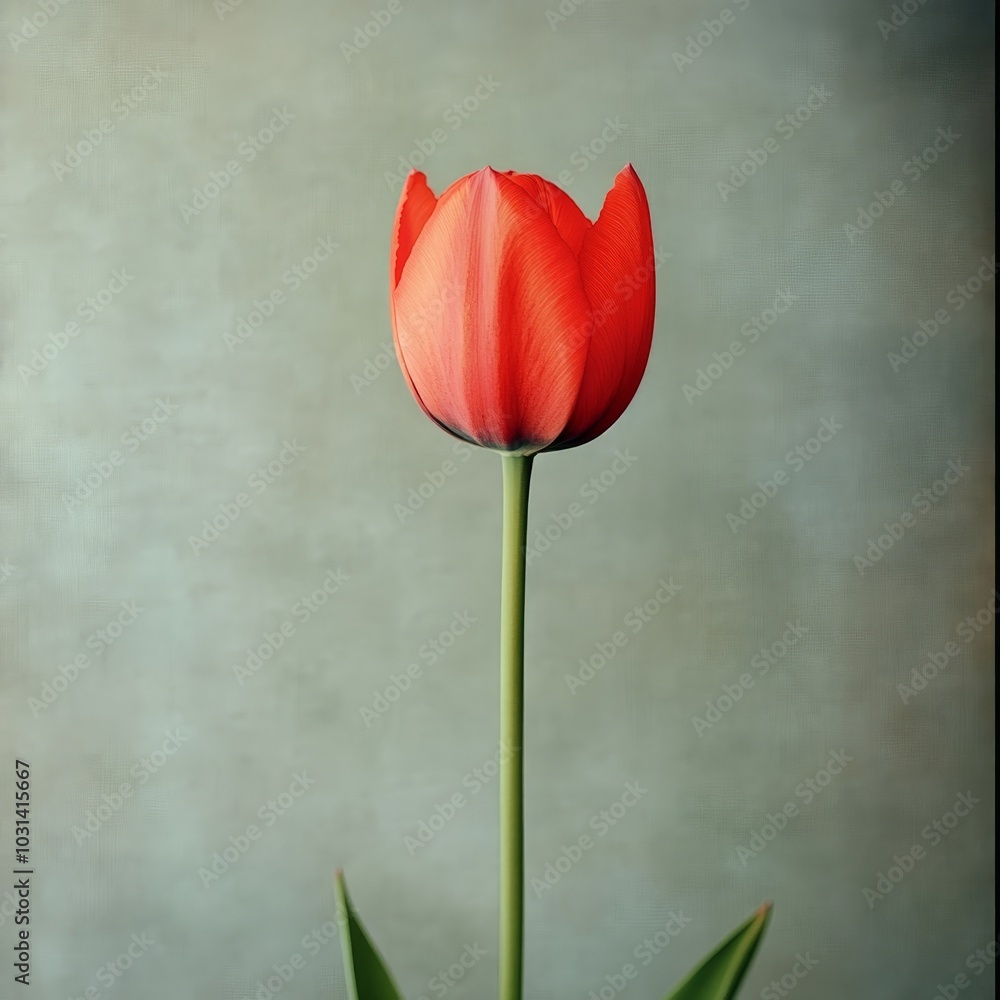 A single red tulip standing tall, its petals smooth and elegant A single red tulip standing tall, its petals smooth and elegant