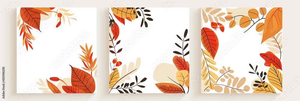 set of three vector flat design rectangular autumn leaves set of three vector flat design rectangular autumn leaves