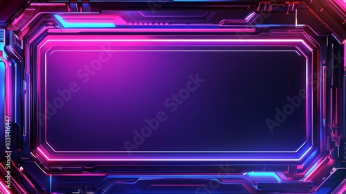 Futuristic Neon Frame with Blue and Pink Glowing Lines for Tech Presentation