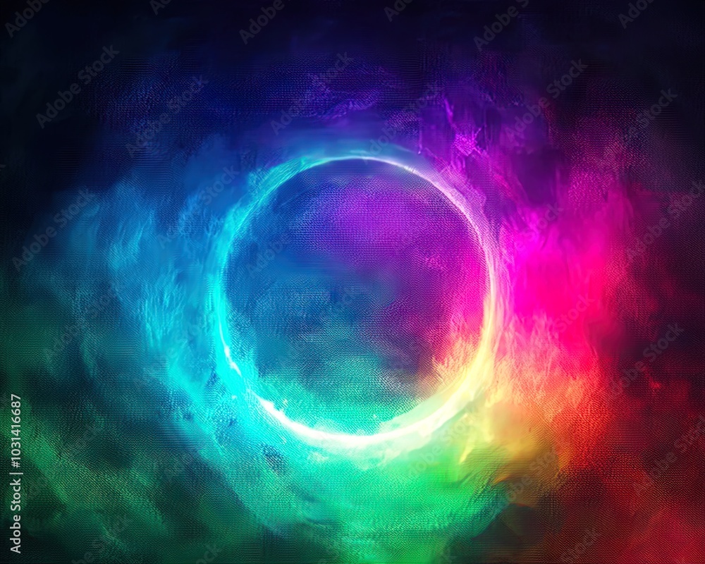 Neon Circle in Cosmic Nebula: Abstract Background for Science Fiction, Technology, and Gaming Neon Circle in Cosmic Nebula: Abstract Background for Science Fiction, Technology, and Gaming