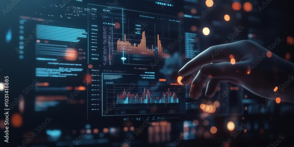 Obraz premium An automated data management system that connects KPIs and indicators to the database for reporting. A computerized business analysis system that uses intelligent AI robots to analyze data.