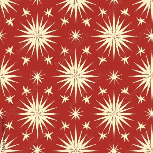 Red and White Starburst Pattern Seamless Repeat