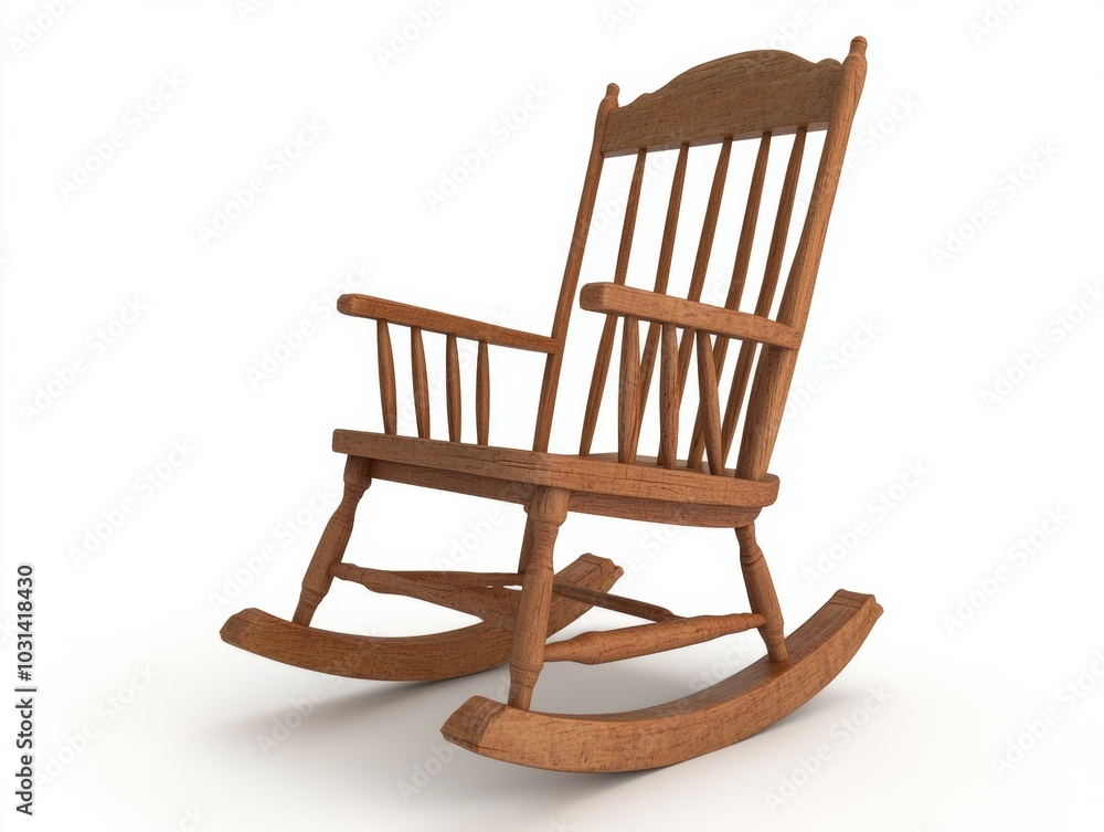 A classic wooden rocking chair, isolated on a white background A classic wooden rocking chair, isolated on a white background