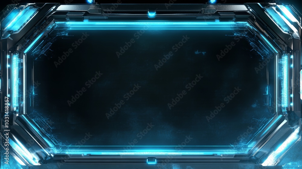 Futuristic Sci Fi Frame with Neon Blue Lights and Holographic Effects Futuristic Sci Fi Frame with Neon Blue Lights and Holographic Effects