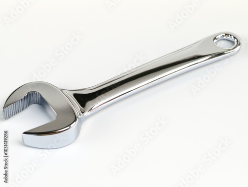 A shiny chrome wrench, isolated on a white background 