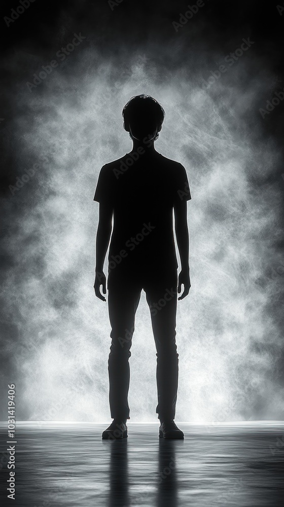 Obraz premium Silhouette of a person standing against a smoky background.