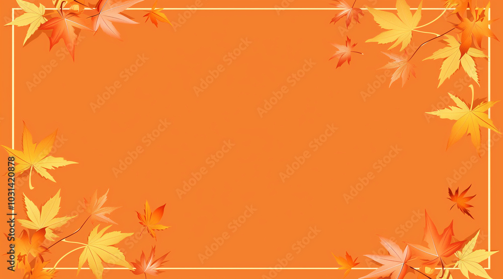 simple and cute design of the autumn leaves frame, with an orange background color, a rectangular shape simple and cute design of the autumn leaves frame, with an orange background color, a rectangular shape