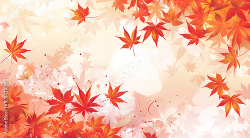 Autumn background vector illustration with orange and red color maple leaves on a gradient background