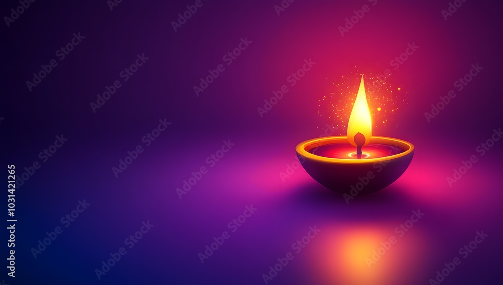 Vector illustration of Diwali background on a purple and blue gradient color, with a golden oil lamp glowing in the dark Vector illustration of Diwali background on a purple and blue gradient color, with a golden oil lamp glowing in the dark