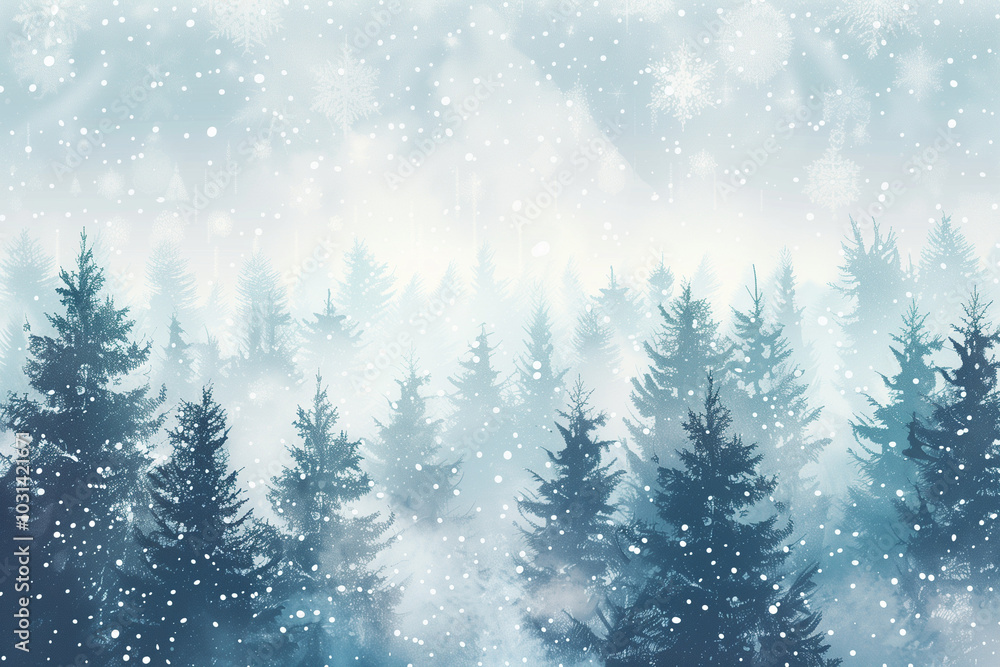 Snow falling on the forest background vector illustration, flat design Snow falling on the forest background vector illustration, flat design
