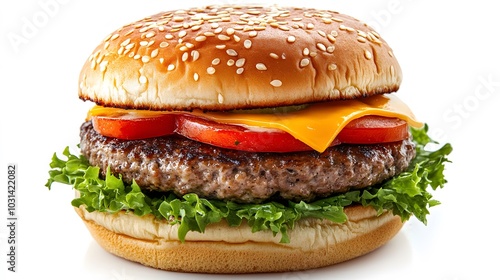 Juicy hamburger on white background. 