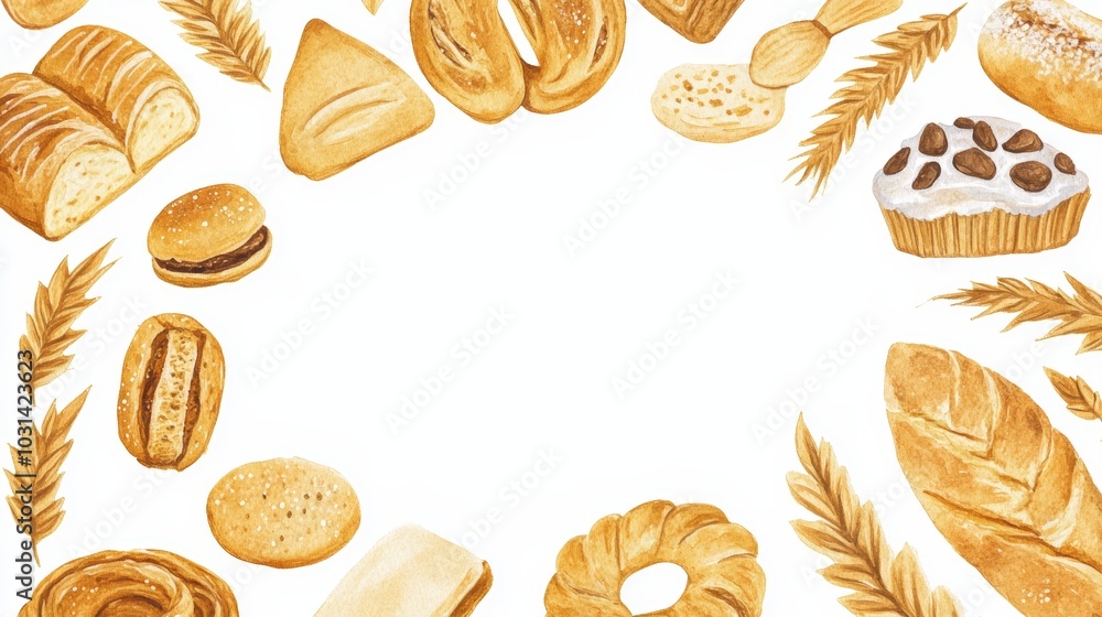 Rustic charm, a frame of freshly baked bread and pastries delicious Rustic charm, a frame of freshly baked bread and pastries delicious
