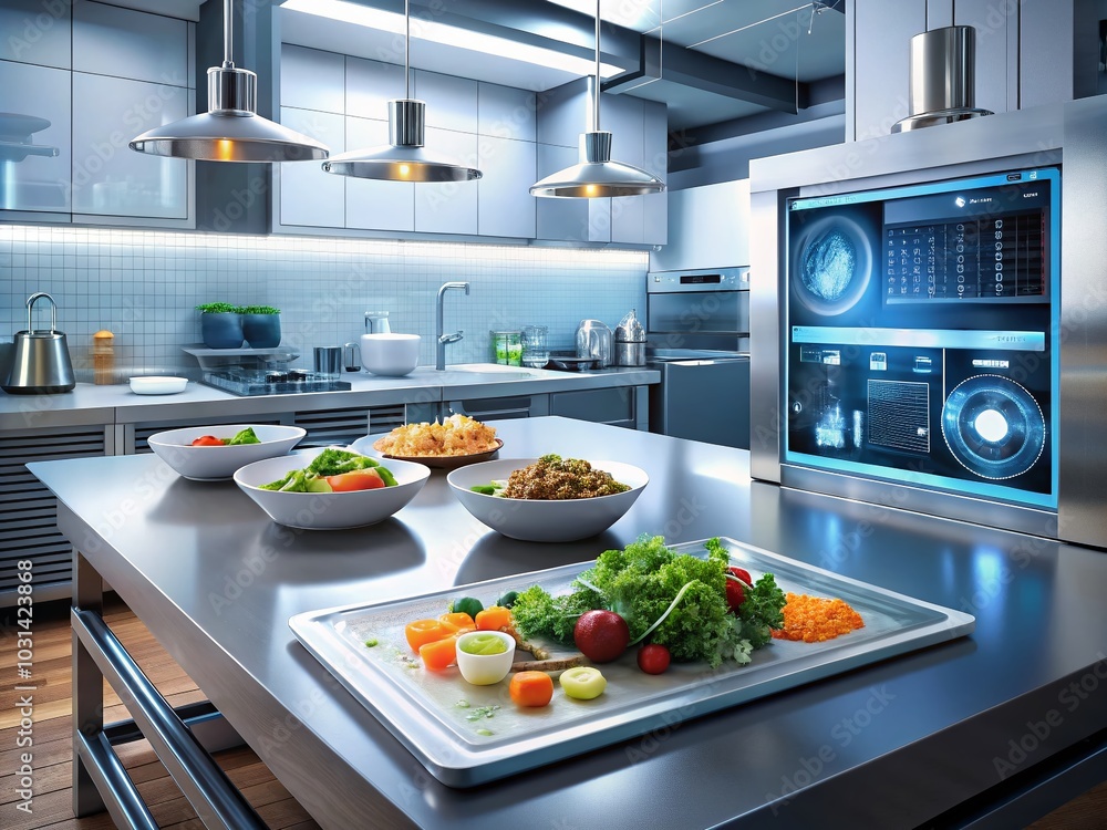 Futuristic Food Interface with HUD Elements for Culinary Innovation and Virtual Experience Futuristic Food Interface with HUD Elements for Culinary Innovation and Virtual Experience