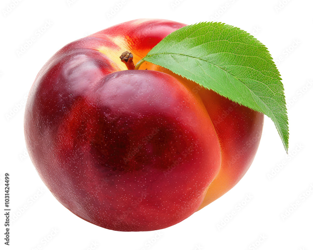 Nectarine with leaf isolated on transparent background Nectarine with leaf isolated on transparent background