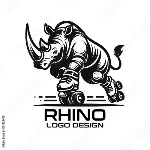 Rhinoceros With Rollerskates Vector Logo Design photo