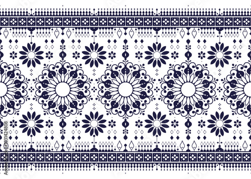 dark blue geometric and mandalas ethnic fabric seamless pattern on White background , design for cloth, carpet, batik, wallpaper, wrapping etc.