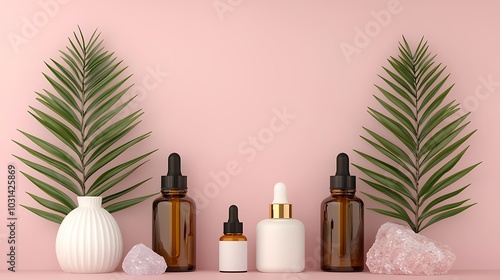 Elegantly displayed essential oils and natural decor for holistic wellness and beauty enhancements