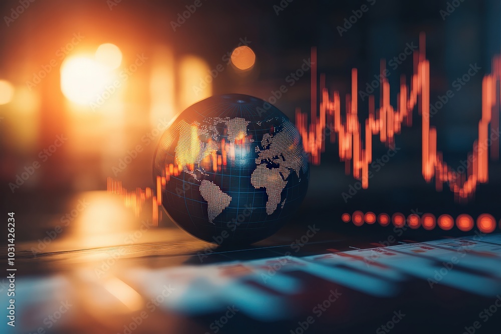 Global financial market data with rising chart Global financial market data with rising chart