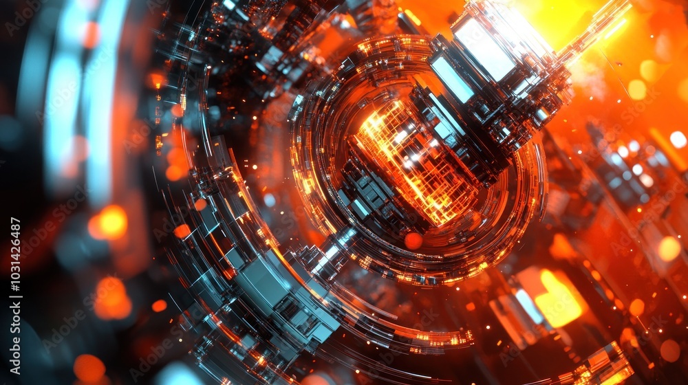 Digital geometric nano mechanics and futuristic lighting represents science and technology. Digital geometric nano mechanics and futuristic lighting represents science and technology.