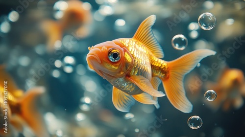 A Single Goldfish Swimming in an Aquarium photo