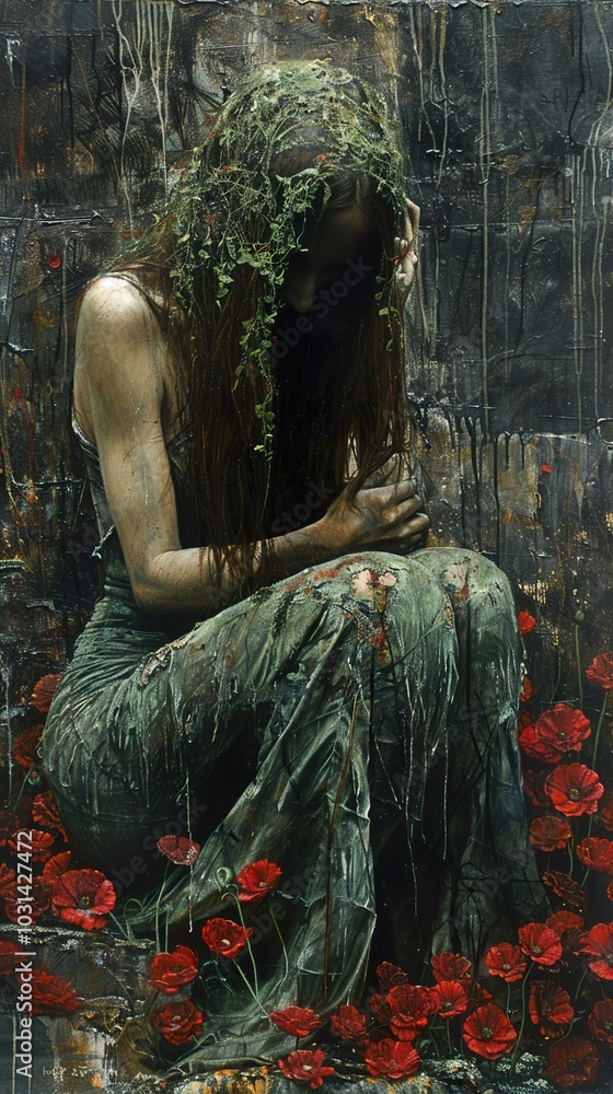 A Woman in a Field of Poppies: A Surreal Painting A Woman in a Field of Poppies: A Surreal Painting