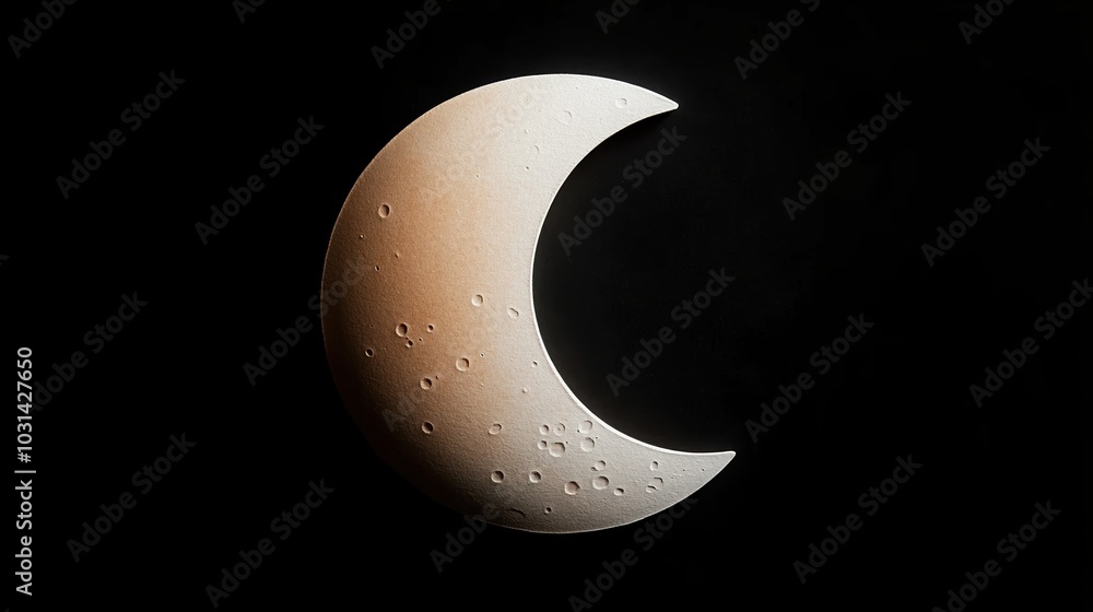 Crescent moon on a black background, celestial body with craters and details. Crescent moon on a black background, celestial body with craters and details.