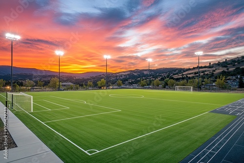 soccer field at sunset